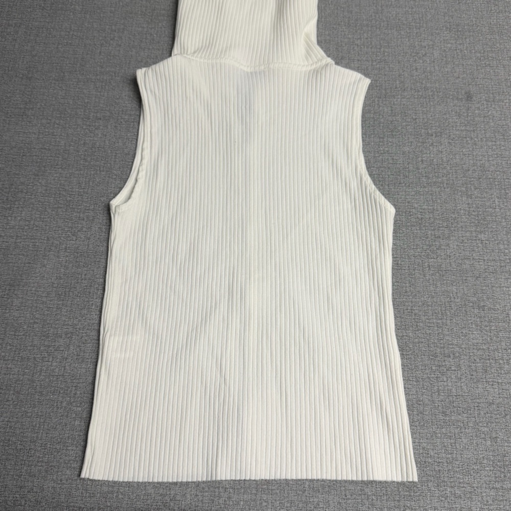 NWT! ZARA Ribbed Knit Off-the-Shoulder Full-Zip Tank Top Size L - Picture 6 of 7